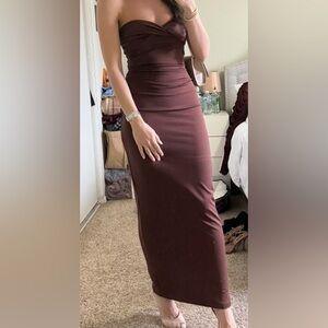 Missguided Strapless Brown Dress